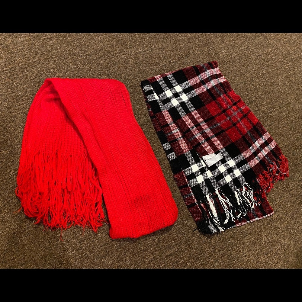 .GET 2!!! Wool Holiday Scarves black red scarf plaid solid warm cozy like new